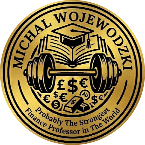 Michal Wojewodzki personal emblem with a barbell, book and graduation cap
